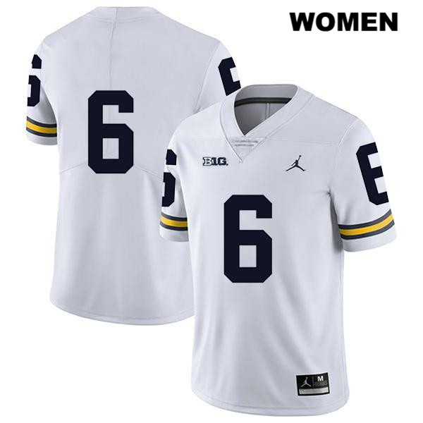 Women's NCAA Michigan Wolverines Michael Sessa #6 No Name White Jordan Brand Authentic Stitched Legend Football College Jersey AQ25W60BK